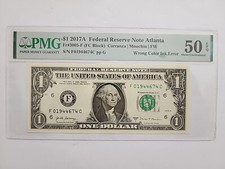 $1 2017A FRN WRONG COLOR INK ERROR PMG50EPQ
