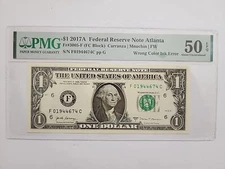 $1 2017A FRN WRONG COLOR INK ERROR PMG50EPQ