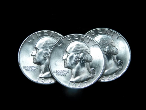 1945, 1946, & 1947 25c Washington Silver Quarters - BU Lot