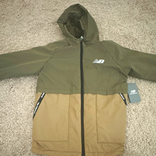 New Balance Boys Hooded Full-Zip Puffer Jacket Colorblock Green/Beige L