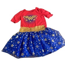 Vestido Tutú Mujer Maravilla Estrella Dorada Manga Corta Rojo Logo TALLA 5T