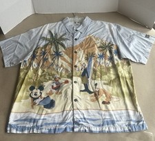 Vintage 90s Disney Hawaiian Shirt XL Volcano Bay Surfing Goofy Mickey Donald