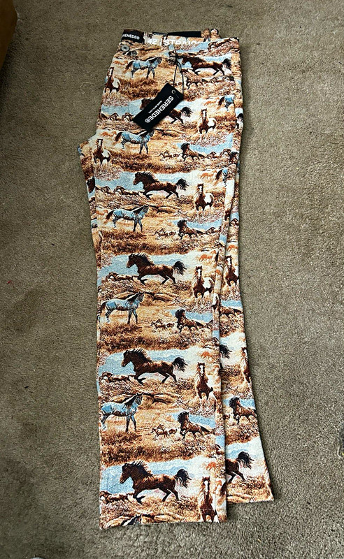 Serenede Multicolor Horse Animal Print Jogger Pants Drawstring Pockets 42