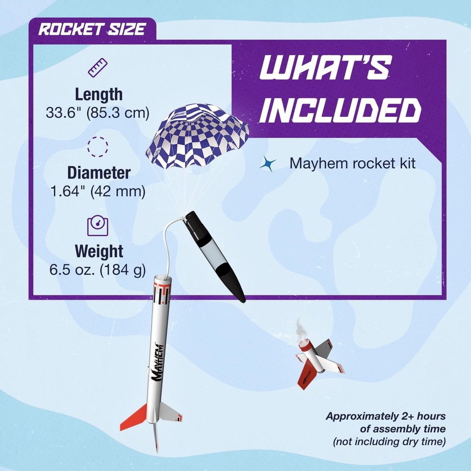Estes 1320 Mayhem Model Rocket Kit, Advanced 2-Stage Flying-Rocket ...