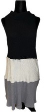 Buttons Small Sleeveless Multicolor Color Block Sweater Dress