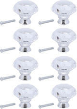 8Pcs Crystal Cabinet Knobs, Clear Glass Knob Handles with Zinc Alloy Base, 40Mm