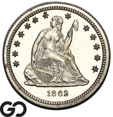 1862 Seated Liberty Quarter PROOF Blast White Solid Gem Civil War PR++, 550 Made