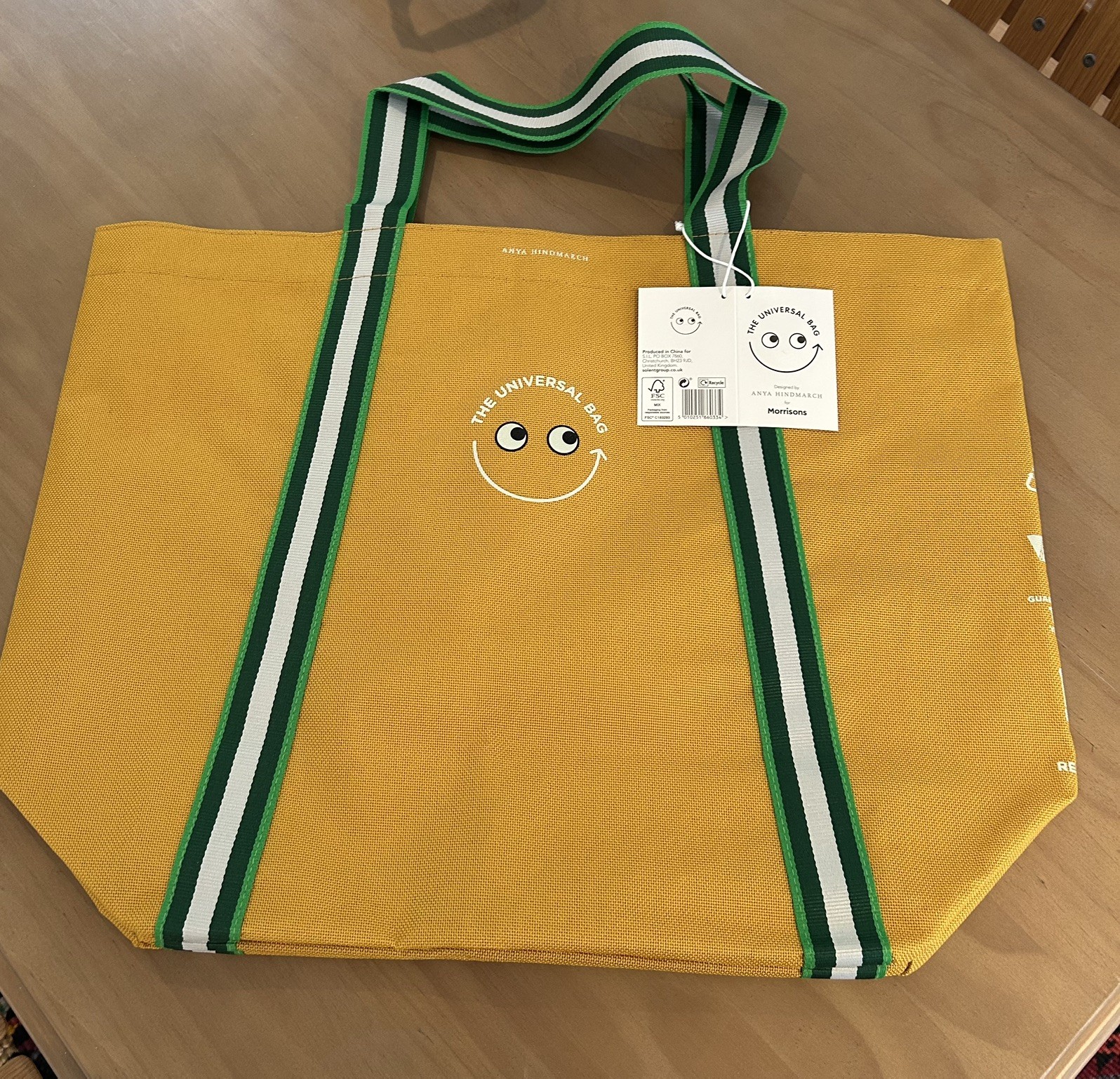 Anya Hindmarch Morrisons Yellow with Green Handles Universal Tote Bag BNWT image 3