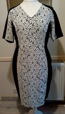 Autograph Size 16 Black Ivory Lace Illusion Dress Bodycon 