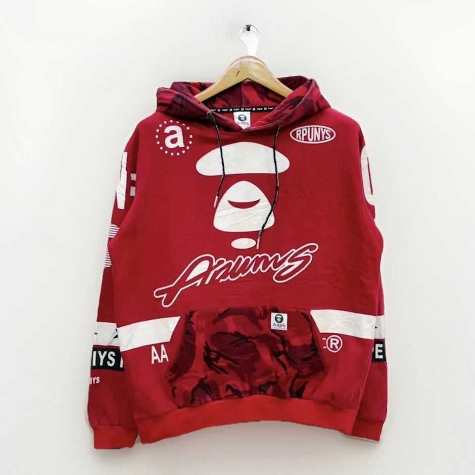 VTG Aape By A Bathing Ape Red Camo Hoodie pullover bape red rare men size XL - Image 2 of 4