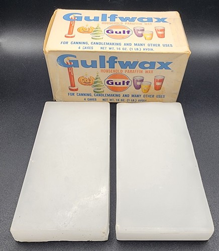 Gulfwax Household Paraffin Wax Box w/ 2 Original Cakes Gulf Oil Advertising VTG