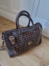 Vintage Y2K Nica Bowler Tote Bag With Shoulder Strap Tweed Wool Handbag Brown