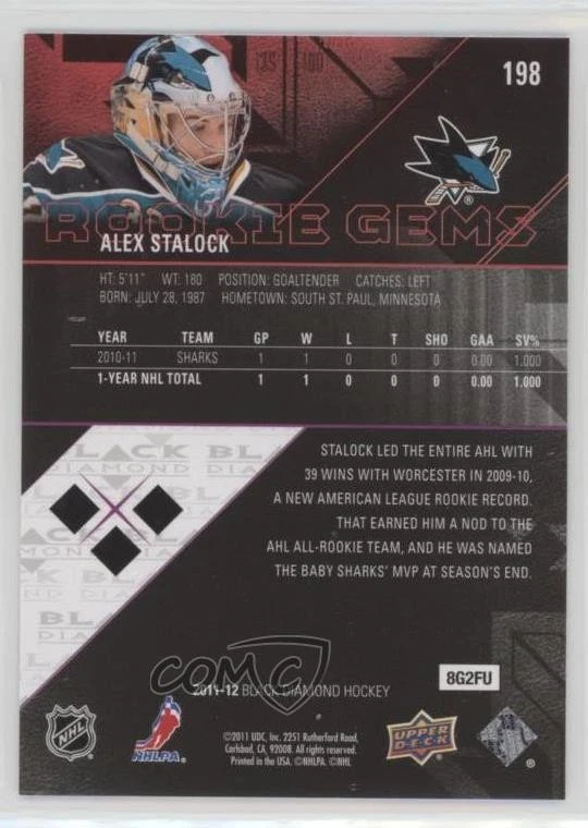 2011-12 Upper Deck Black Diamond Alex Stalock #198 - Image 2 of 2