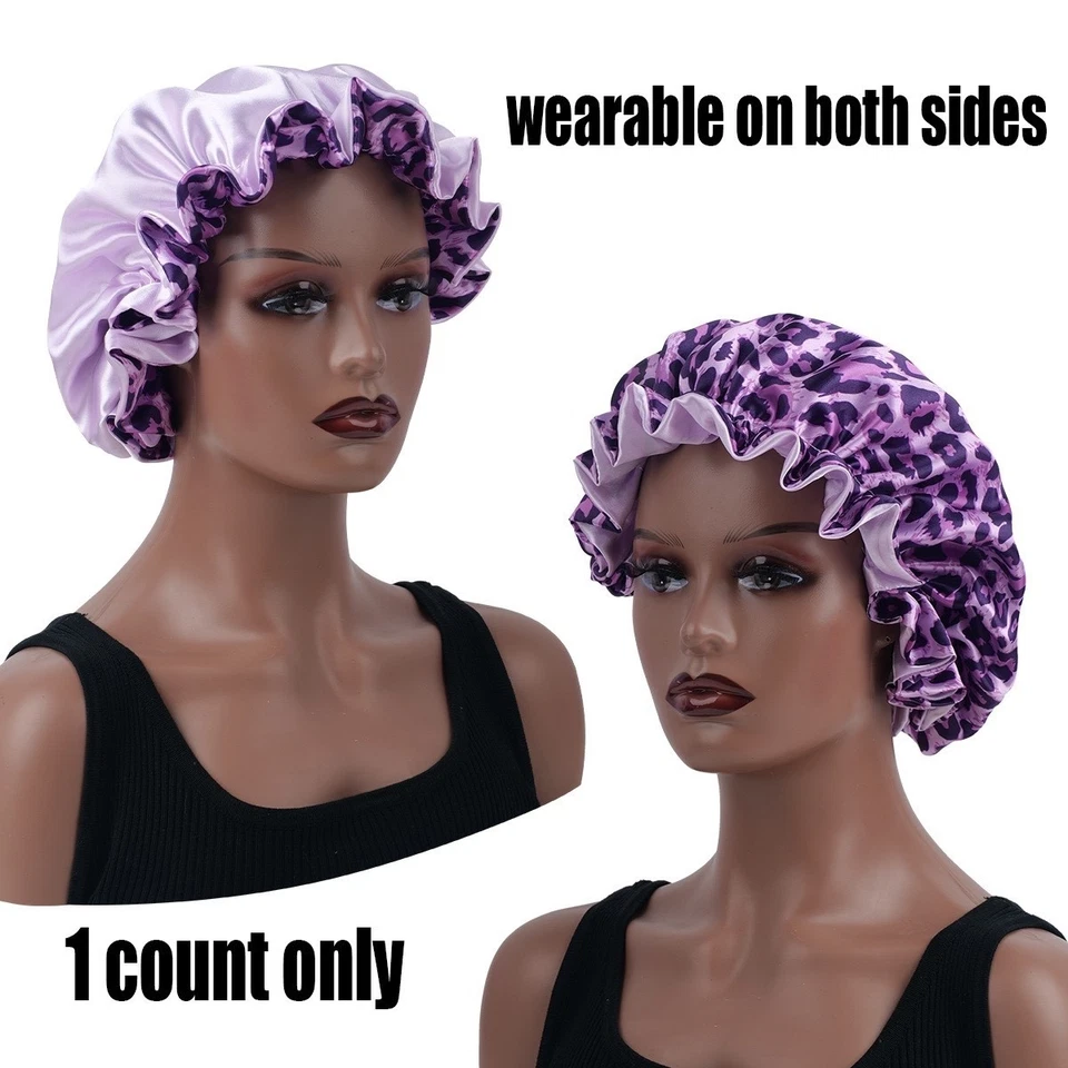 Gorra de dormir nocturna con gorro de satén para mujer 4 piezas sombrero de seda cubierta para la cabeza banda elástica  Foto 3 de 4