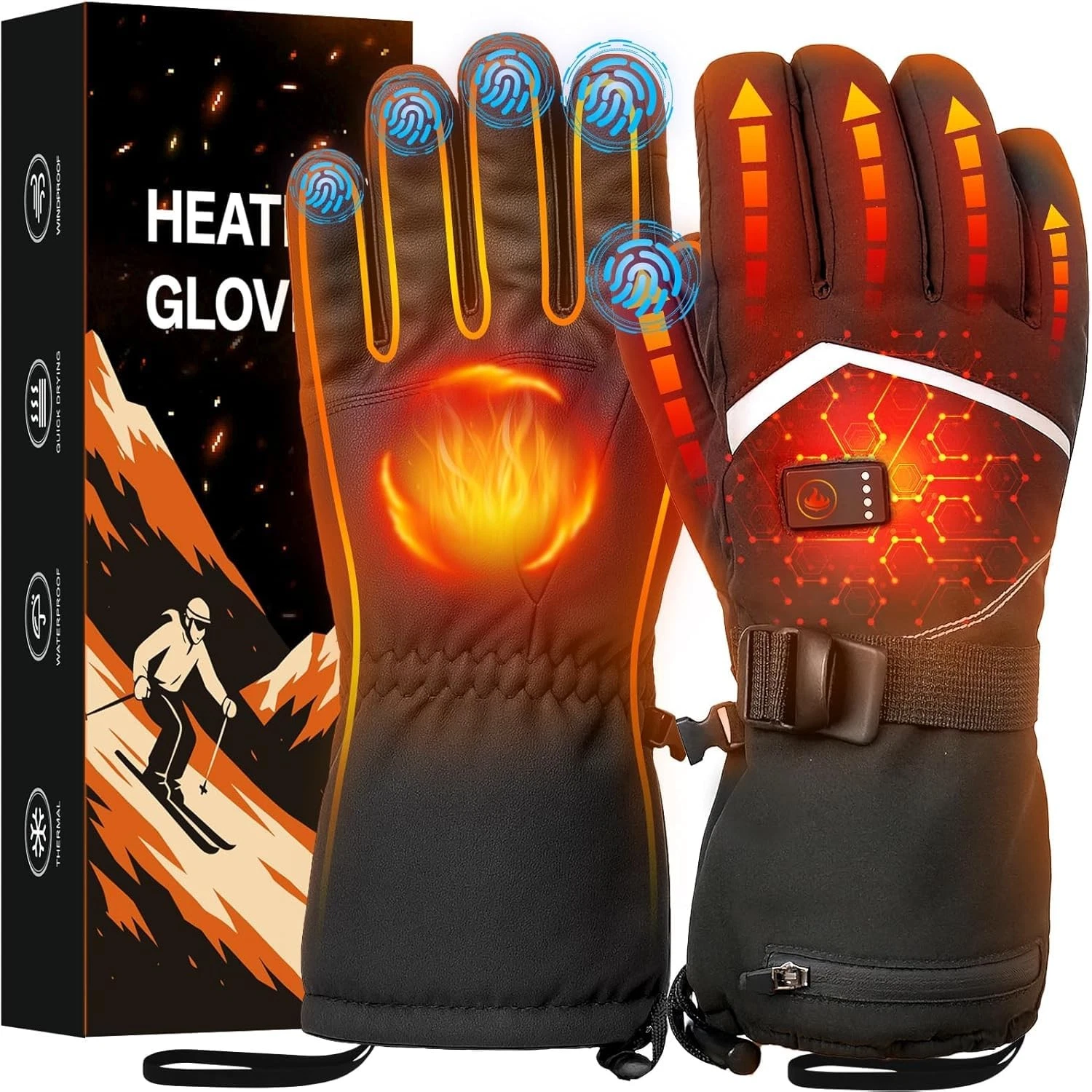 Heated Gloves, Rechargeable Heated Gloves for Men Women, Waterproof Electric ...