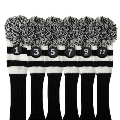 Tour 1 3 5 7 9 11 Driver Fairway Wood Black White Golf Headcover Knit Pom Pom