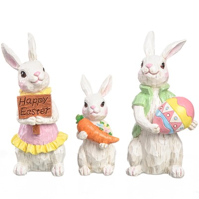 3PCS Easter Gnomes Resin Bunny Statues Decorations for Home Funny Rabbit Spri...