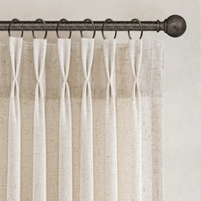 Cream Beige Pinch Pleated Linen Curtains 84 Inch Length 2 Panels for Living R...