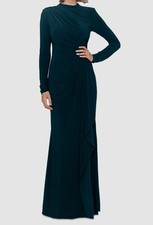 Betsy  Adam Women's Green Ruched Slit Long-Sleeve Dress Size 6