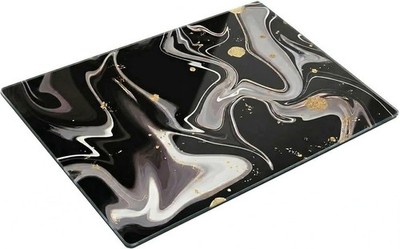 Acense Hartglas Schneidebrett, 40x30cm Arbeitsplattenschoner Schwarz Flow