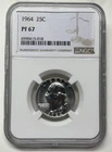 1964 Washington Quarter 25c NGC PF 67 Proof 90% Silver US Coin