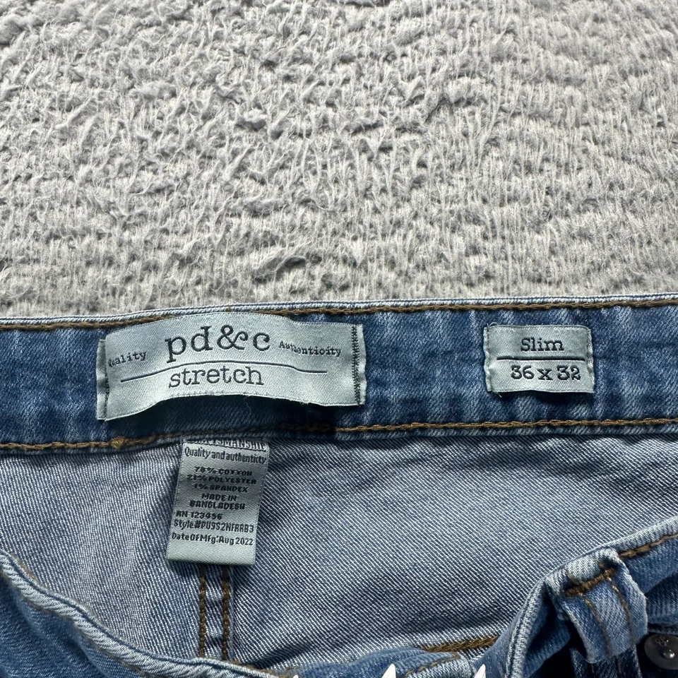 Мужские джинсы PD&C 36x32 синий хлопок джинсовая ткань прямой приталенный крой выцветшая эластичная рабочая одежда - Изображение 3 из 4