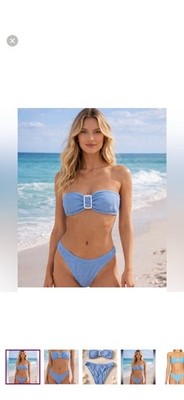 Milly Women's Blue Strapless Textured Bandeau Bikini Set w/ Buckle, M
