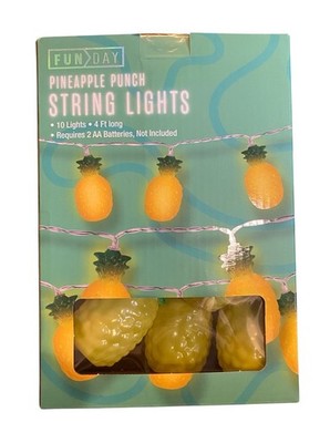 Funday Pineapple Punch String Lights 10 LED 4ft Battery Operated Tropical Decor