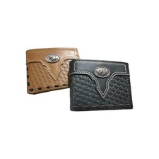 Leather Wallet Basketwave Cowboy Horses Stallion Concho Cowhide Bi Fold Mens Wal
