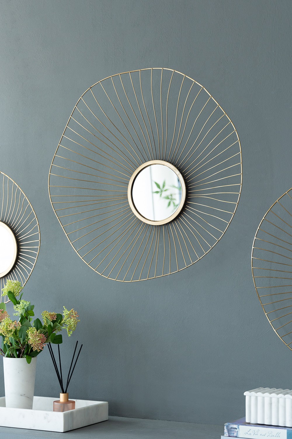 Set of 3 Wall Mirror Abstract designed Wall mirrors with Gold Frame