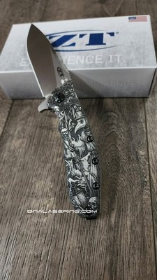 Plague Doctor - ZT Hinderer Slicer Framelock - Relief Fiber Laser Engraved Knife