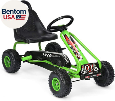 Go Kart for Kids, 4 Wheel Pedal Powered Go Cart with Steering Wheels & Adjustabl