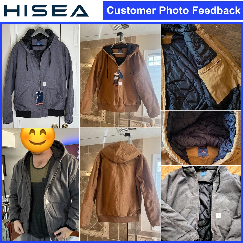 HISEA Men Full Zip Hooded Jacket Quilted Lining Active Jacket Work Coat Pockets - Image 2 of 4