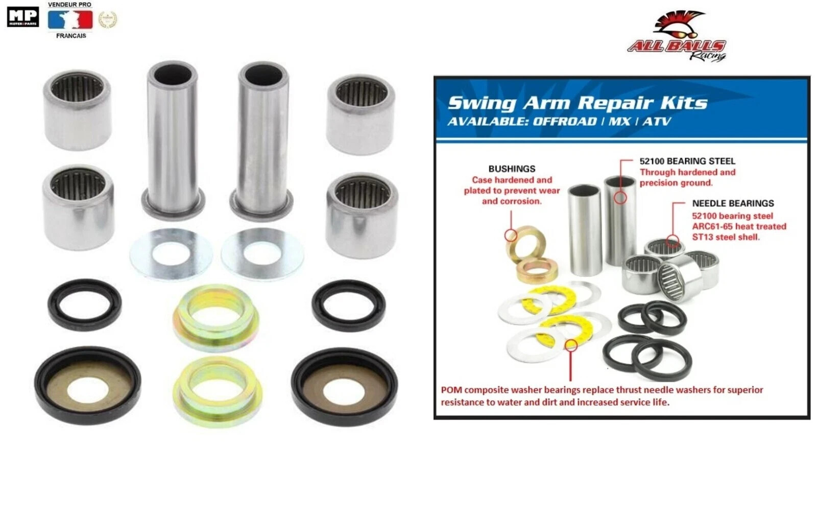 Kit roulement de bras oscillant All Balls Suzuki RM85 anti-jeu de suspension moto