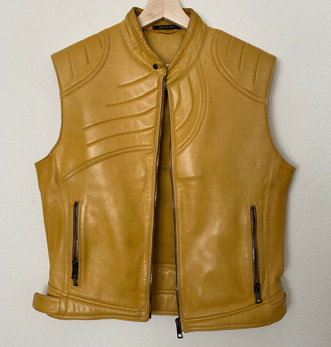 Vintage Gucci Vest XL 52 Yellow Lambskin Leather Zippered Designer Made in Italy - Picture 1 of 16