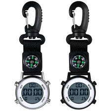Clip-on Carabiner Light Compass Waterproof Digital Quartz Analog Watch Outdoor
