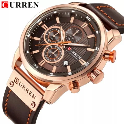 Luxus Leder Armbanduhr Chronograph Wasserdicht Kalender Datum Analog Quarz Uhr - Bild 1 von 4