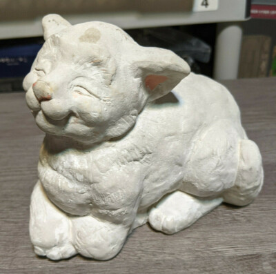 Adorable 5''x7'' White Happy Smiling Playful Kitty Cat Kitten Figurine Statue