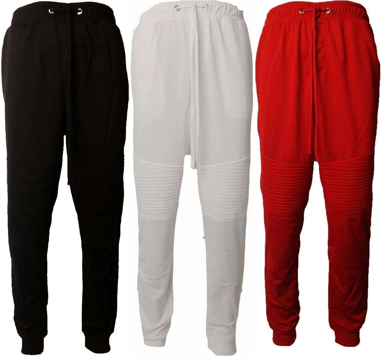 VICTORIOUS MENS BIKER JOGGER PANTS BLACK RED WHITE