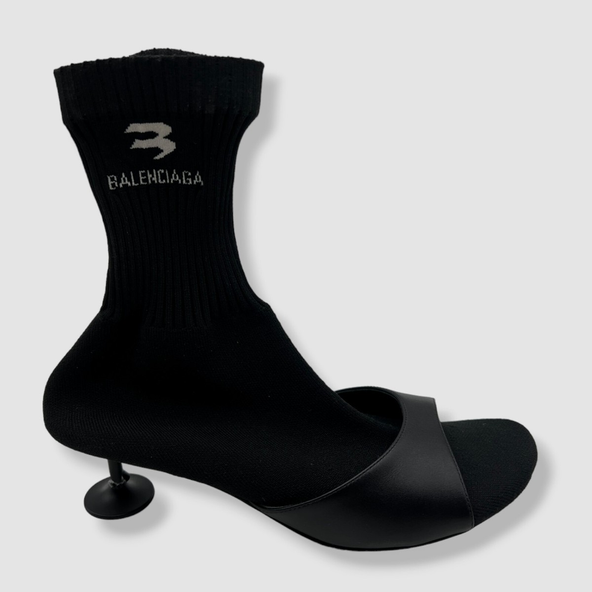 $1190 Balenciaga Women's Black Leather Knit Sock Bootie Boot Shoes