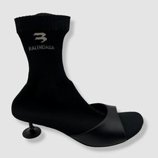 1190 Balenciaga Women's Black Leather Knit Sock Bootie Boot Shoes Size 37.5