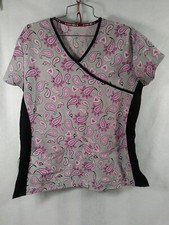Divine Stretch Scrub Top Women Medium Floral Pockets Medical