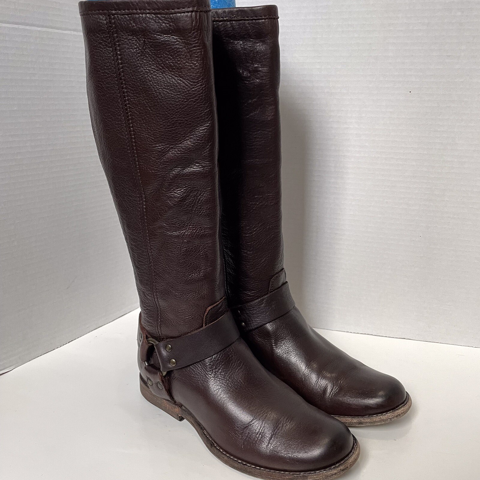 Frye Boots Leather Back Zip Phillip Harness Tall Ridi… Gem