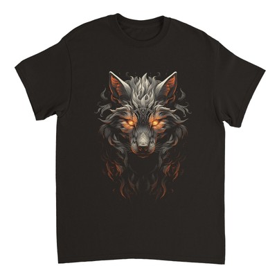 Grauer Wolf Grafik T-Shirt Unisex Baumwolle Damen Herren Tiere Natur Wald Berge