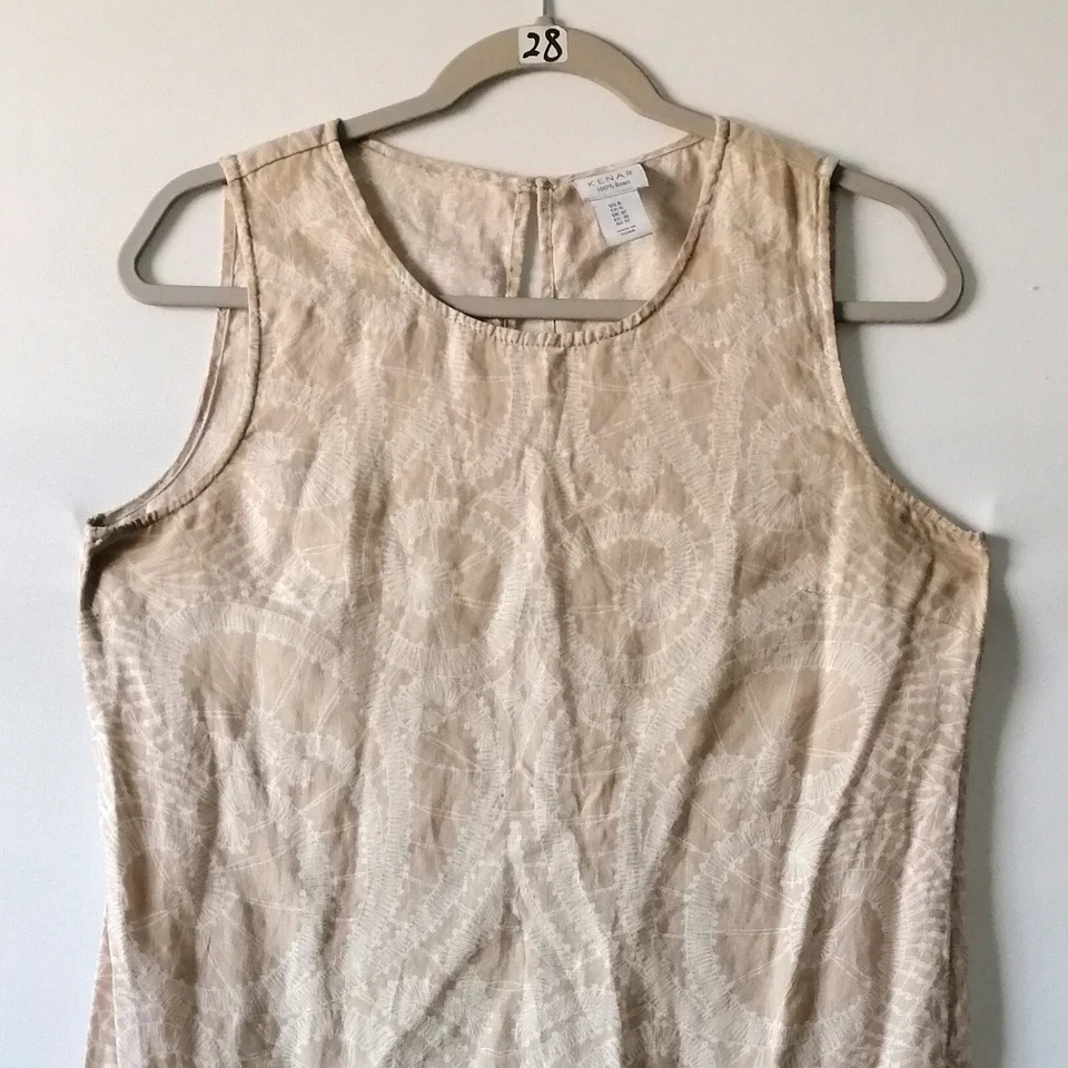 Vestido sin mangas Kenar beige cuello redondo geométrico 100 % lino talla 6 Foto 2 de 4