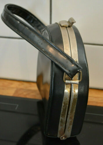 Vintage 50s 60s Black Top Handle Horseshoe Box Bag Evening Day Rare Unusual Old - Picture 4 of 12