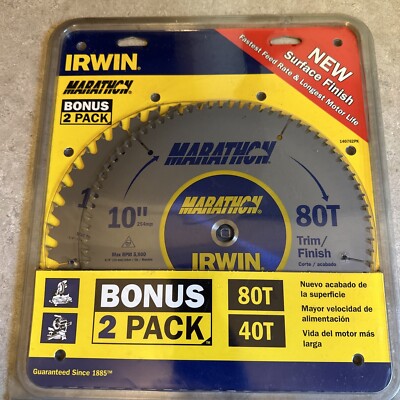Irwin Marathon 10'' Carbide Circular Saw Blades 40T + 80T ( 14076 ) Qty 2