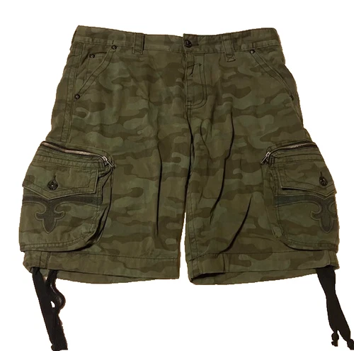 Men’s Rock Revival Cotton Flat Front Camo Cargo Shorts Size 38