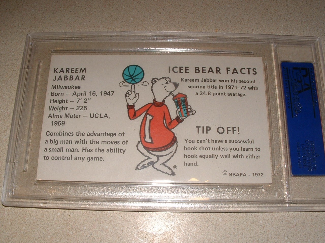 1972 ICEE BEAR KAREEM ABDUL JABBAR GRADED PSA NM 7 NBA LEGEND-TOUGH GRADE-RARE view 4