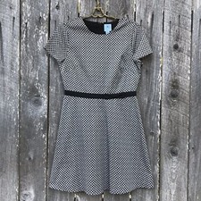 NWOT CeCe Black White Geometric A-Line Tea Party Dress Sz 8 New! Bow ⭐️6949